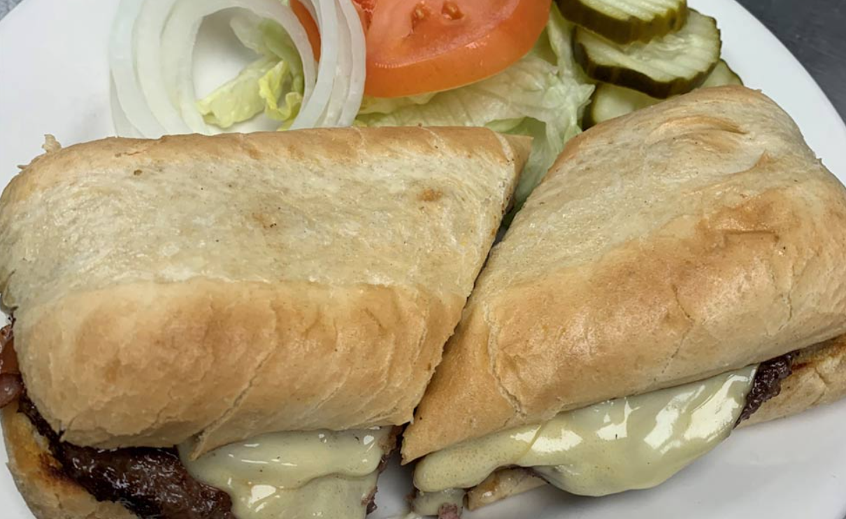 Patty melt with Swiss cheese